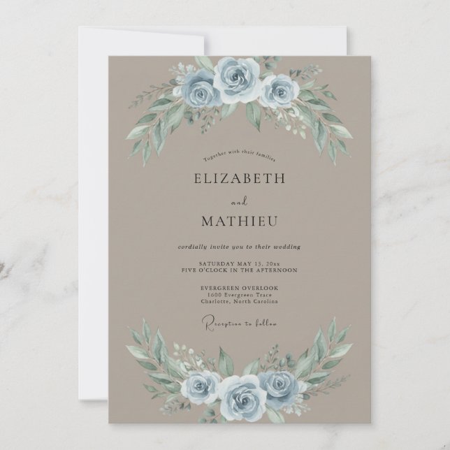 Convites Casamento Rústico em Aço e Taupe com Folhas (Frente)