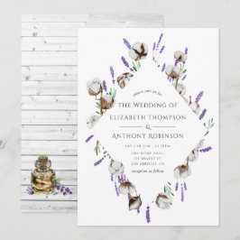 Convites Casamento Rústico em Aquarela com Algodão Lavanda 