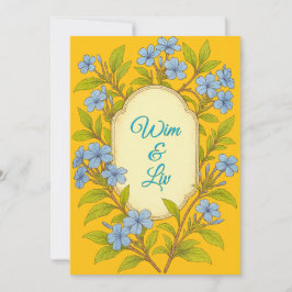 Convites Casamento rústico em linho azul em estilo floral