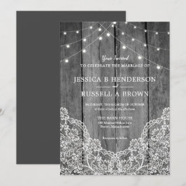 Convites Casamento Rustico em Madeira com Luzes e Renda Pre