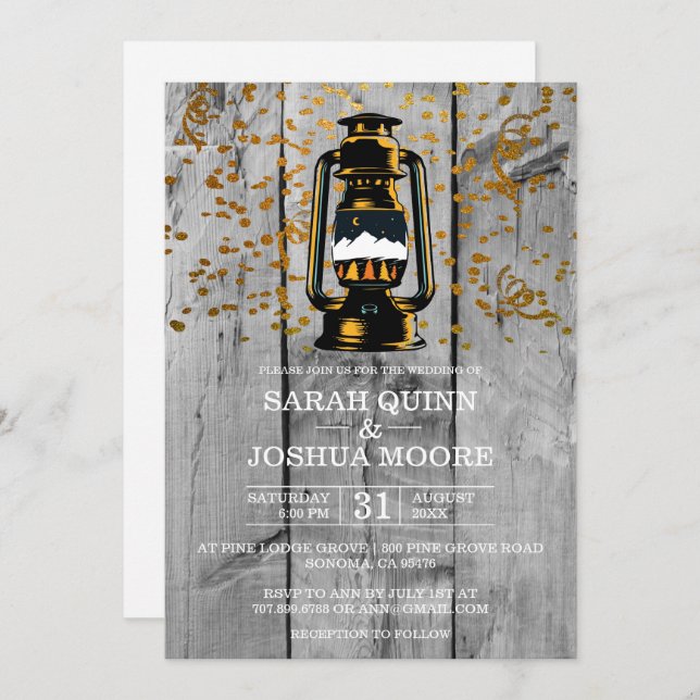 Convites Casamento Rústico em Madeira de Celeiro Desgastada (Frente/Verso)