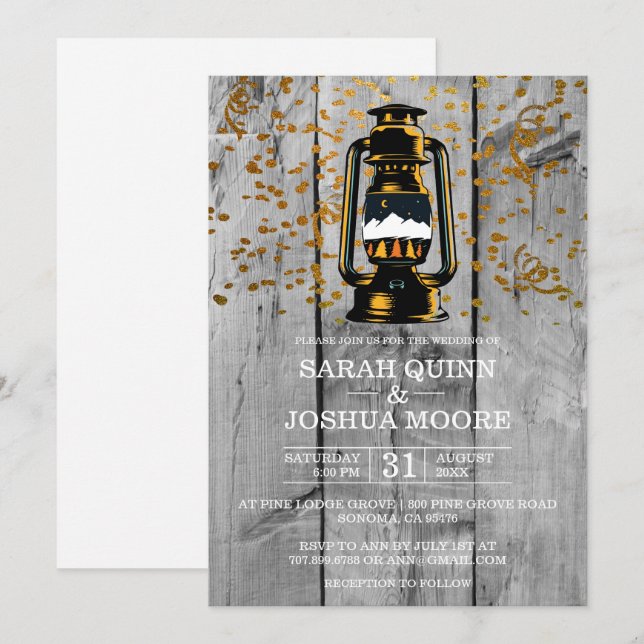 Convites Casamento Rústico em Madeira de Celeiro Envelhecid (Frente/Verso)