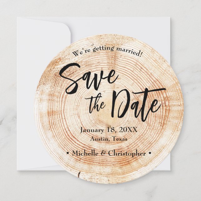 Convites Casamento Rústico em Madeira Save the date com sit (Frente)