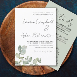 Convites Casamento Rústico Eucalipto Verde Salvia Tudo Em U