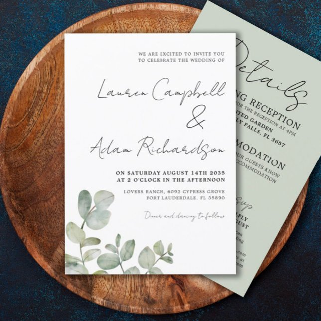 Convites Casamento Rústico Eucalipto Verde Salvia Tudo Em U (Criador carregado)