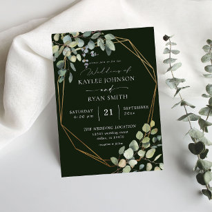 Convites Casamento Rústico Eucalyptus e Frame Dourado- Verd