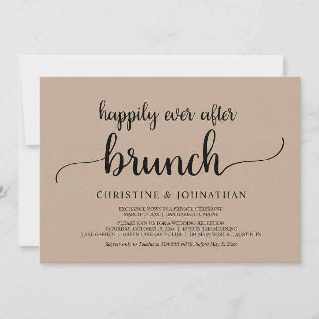 Convites Casamento Rústico Feliz para Sempre Brunch Elopeme (Frente)