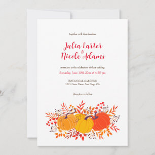 Convites Casamento Rústico Floral de Outono com Abóbora na