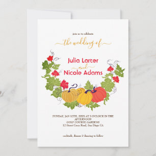 Convites Casamento Rústico Floral de Outono com Abóbora na