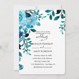 Convites casamento rústico floral em aquarela azul