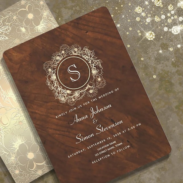 Convites Casamento Rústico Floral em Dourado Clássico (Criador carregado)