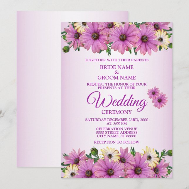 Convites Casamento Rústico Floral Rosa Elegante Amarelo (Frente/Verso)