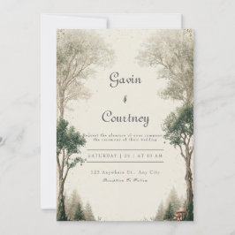 Convites Casamento Rústico Floresta Verde Dourado Bosque