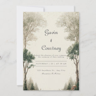 Convites Casamento Rústico Floresta Verde Dourado Bosque