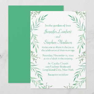 Convites Casamento Rústico Folhas Verde Aquarela Samambaias