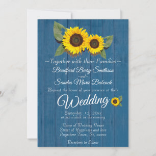 Convites Casamento Rústico Girassol Azul Madeira 