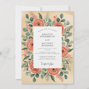 Convites Casamento Rústico Ilustrativo de Pêssego