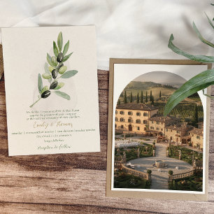 Convites Casamento Rústico Italiano com Aquarela de Oliveir