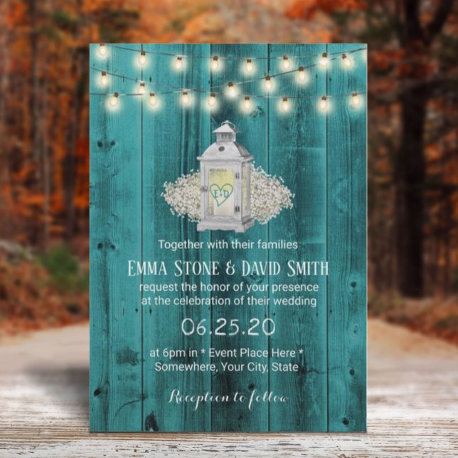 Convites Casamento Rústico Lanterna e Luzes de Cordas (Criador carregado)
