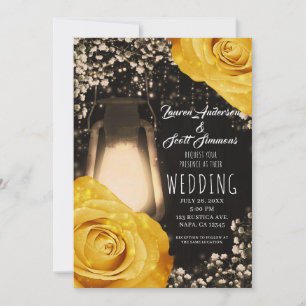 Convites Casamento Rústico Lanterna Ouro Amarelo Rosas