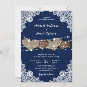 Convites Casamento Rústico Marinho Azul Burlap Lace