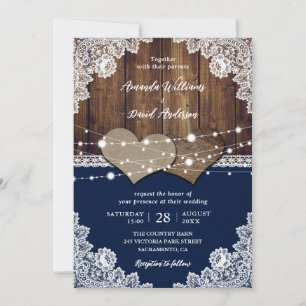 Convites Casamento Rústico Marinho Azul De Madeira Queimad