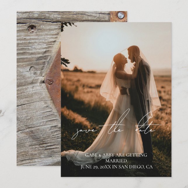 Convites Casamento Rústico Moderno com Foto para Save the D (Frente/Verso)