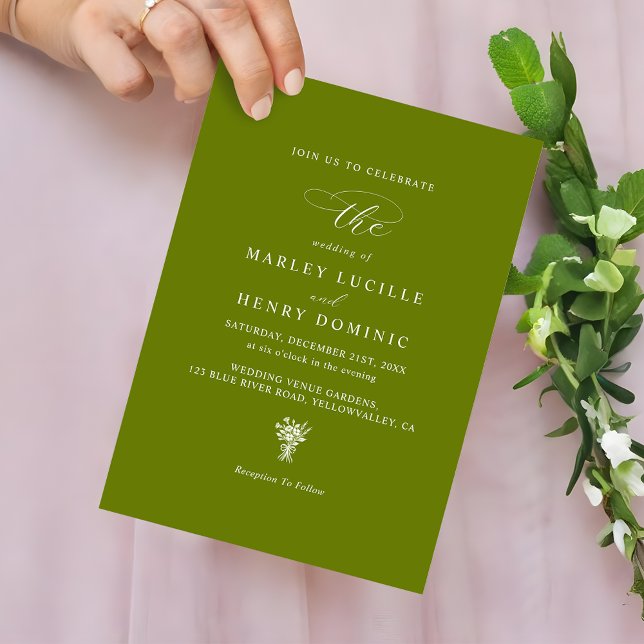 Convites Casamento Rústico Moderno em Verde Oliva Brilhante (Criador carregado)