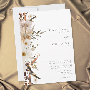 Convites Casamento Rústico Neutro Floral de Outono Boho