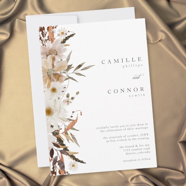 Convites Casamento Rústico Neutro Floral de Outono Boho (Boho Fall Floral Neutral Rustic Wedding Invitation)