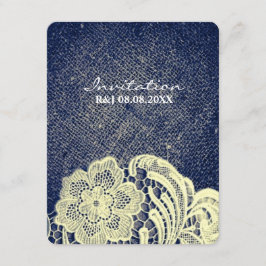 Convites casamento rústico no campo com azul marinho e rend