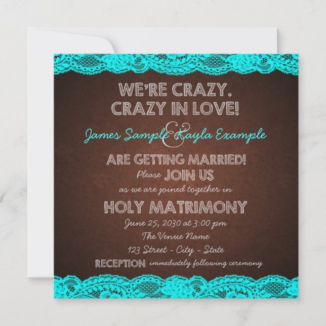 Convites Casamento Rústico no Campo com Azul Teal e Marrom (Frente)