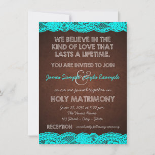 Convites Casamento Rústico no Campo com Azul Teal e Marrom