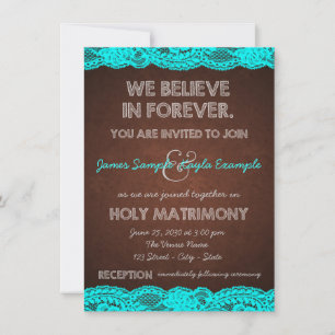 Convites Casamento Rústico no Campo com Azul Teal e Marrom