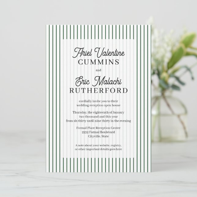 Convites Casamento Rústico no Campo com Listras Verdes - Or (Em pé/Frente)