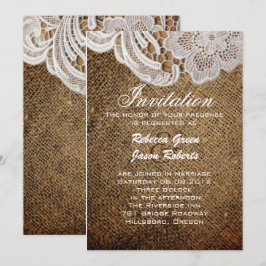 Convites casamento rústico ocidental country burlap e renda