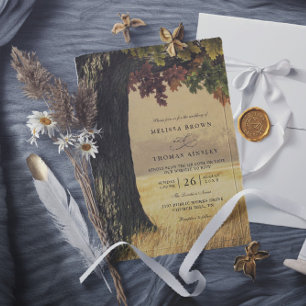 Convites Casamento Rústico País Código QR Árvore de Carvalh