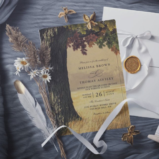 Convites Casamento Rústico País Código QR Árvore de Carvalh (Criador carregado)