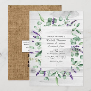 Convites Casamento Rústico País Eucalipto Lavanda Código QR