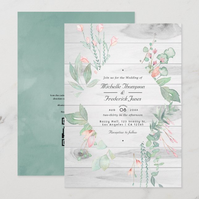 Convites Casamento Rústico Pastel com Vegetação no Jardim R (Frente/Verso)