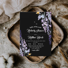 Convites Casamento Rústico Preto de Flores Silvestres Moder
