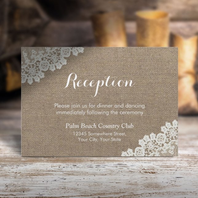 Convites Casamento Rústico Receção de Renda de Burlap Vinta (Criador carregado)