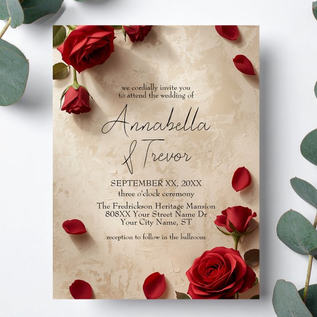 Convites Casamento Rústico Romântico com Rosas Vermelhas (Criador carregado)
