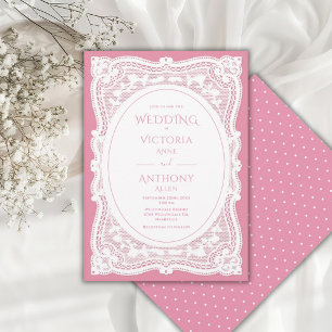 Convites Casamento Rústico Rosa com Renda Branca Vintage