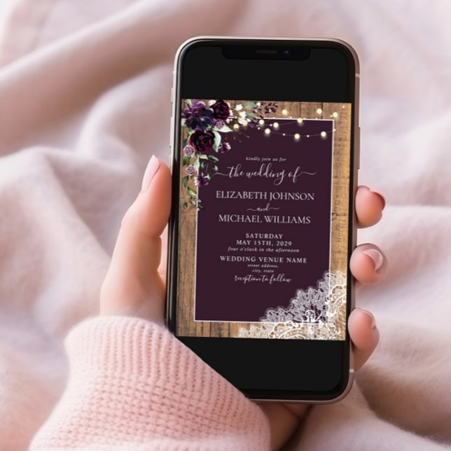 Convites Casamento Rústico Rústico Com Raça De Madeira (Criador carregado)