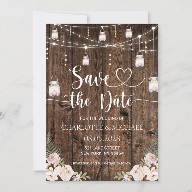 Convites Casamento Rústico Save the Date (Frente)