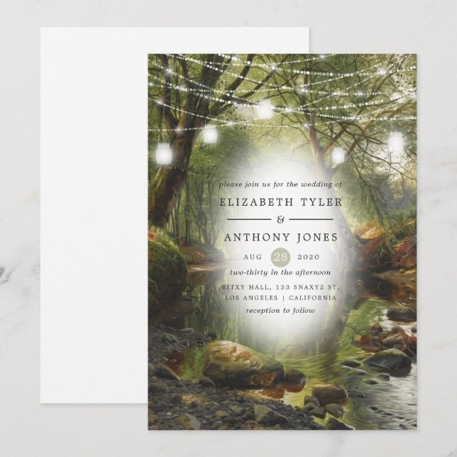 Convites Casamento Rústico Selvagem com Verdura da Floresta (Frente/Verso)
