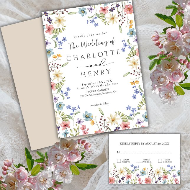 Convites Casamento Rústico Simples Botânico Flor Silvestre  (Criador carregado)