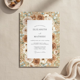Convites Casamento Rústico Taupe e Branco em Flor