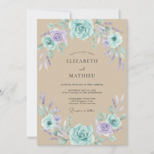 Convites Casamento Rústico Terra Lavanda Turquesa